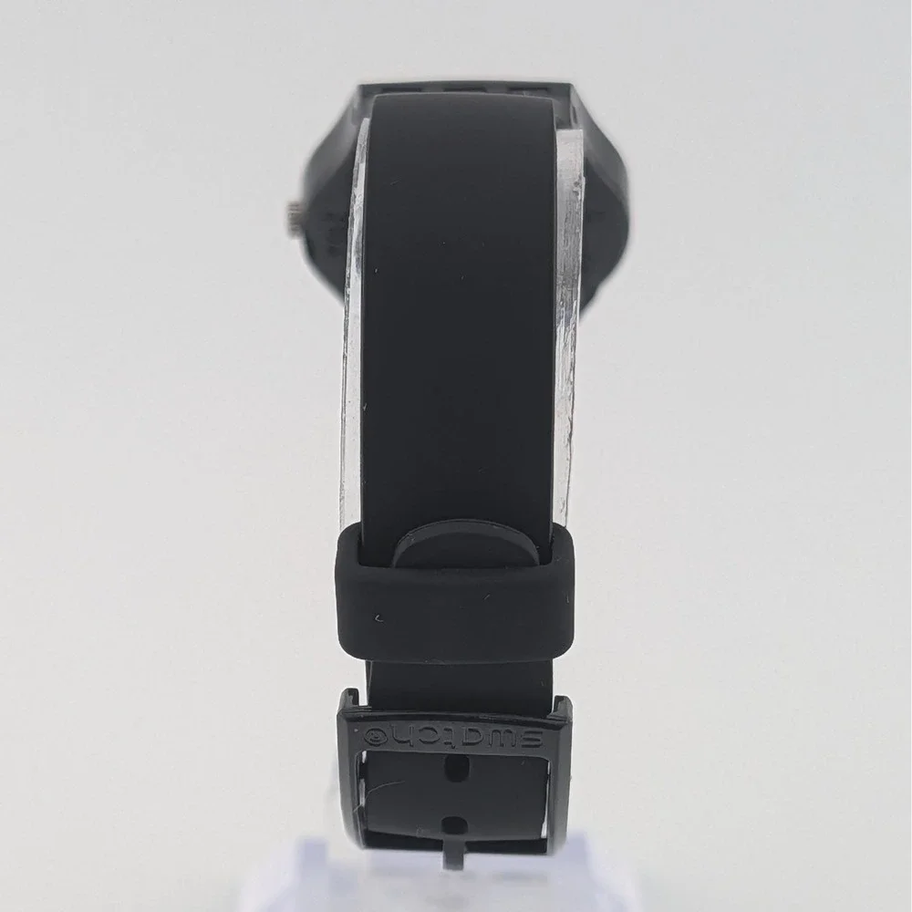 Swatch Swiss Black Quartz Watch White Arabic Numerals 25mm Classic Minimalist